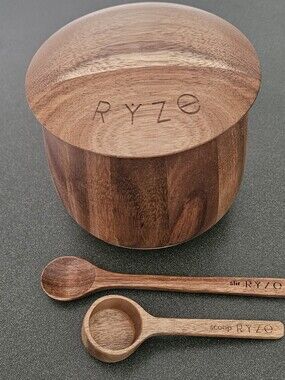 RYZE Acacia Wooden Coffee Storage Jar with Spoon Set - Dark Brown